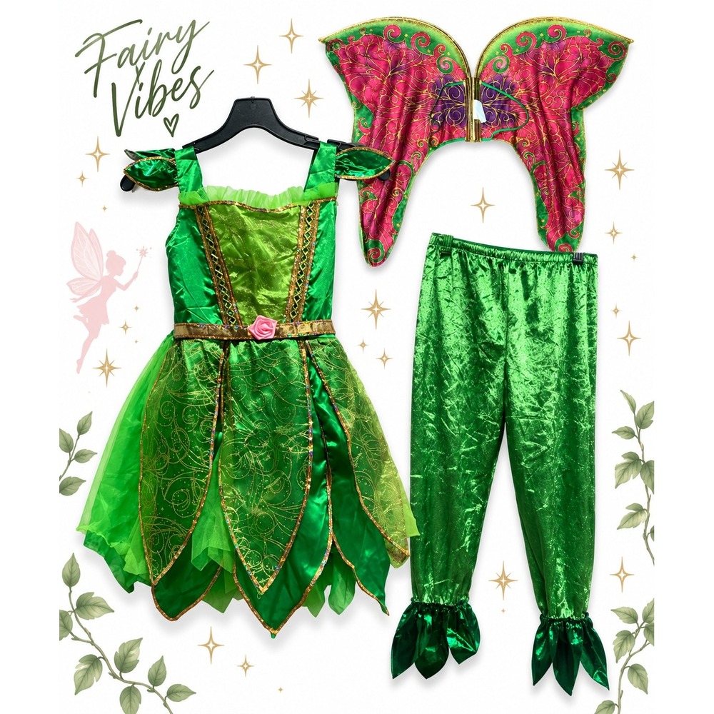 Teetot & Co Green Fairy Princess Costume Dress and Leggings Set Kids Size 7-8